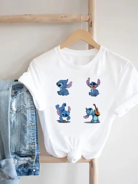 Disney Clothes Tee Stitch 90s Sweet Cute Lovely Top Clothing Women Female Printed Fashion Lady Cartoon Casual Graphic T-shirts