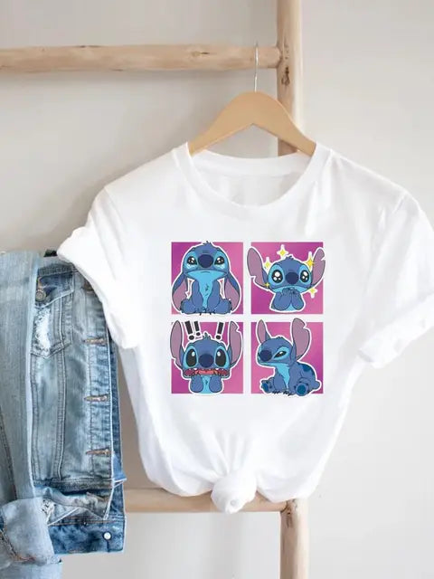 Disney Clothes Tee Stitch 90s Sweet Cute Lovely Top Clothing Women Female Printed Fashion Lady Cartoon Casual Graphic T-shirts