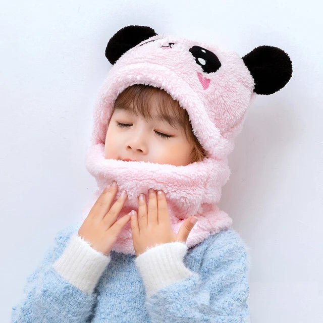 Cartoon Hat for Girls Boys Scarf Thicken Cap Winter Hat for Kids Newborn Baby Stuff Children Hat Plus Fleece Kids Caps 1-18Years