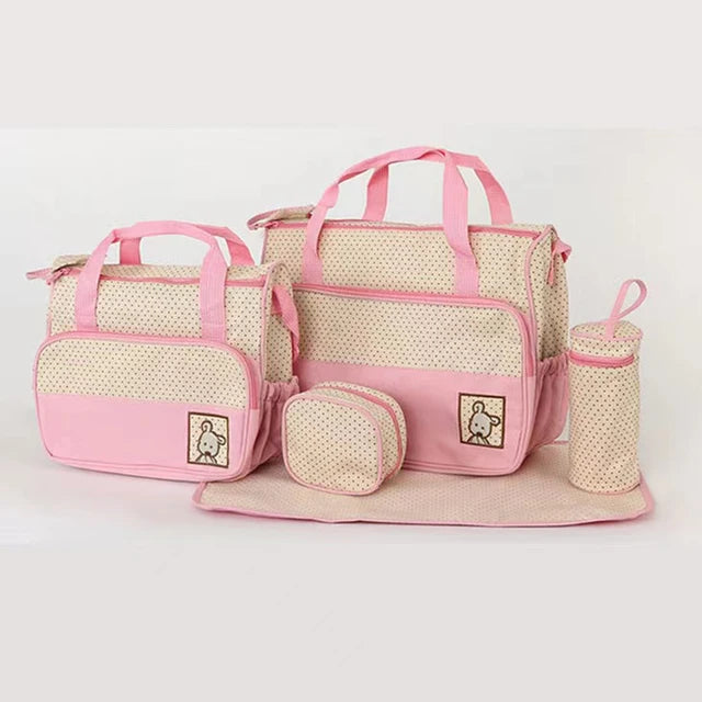 5Pcs Multifunctional Baby Diaper Bag Set Suitable For Baby Bottle Holder Baby Pregnant Woman Diaper Bag Set