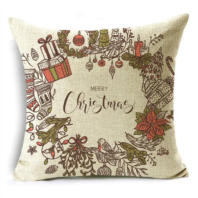 MODOVOS Christmas Throw Pillowcase Cushion Cover Linen Pillow Case Merry Christmas Gifts Home Office Living Room 18*18in