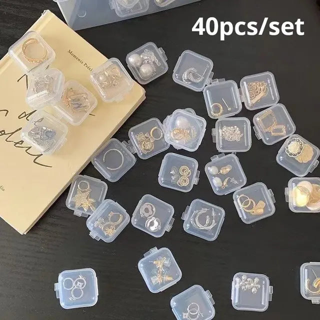 40pcs/set Mini Clear Plastic Storage Box Jewelry Storage Case Transparent Storage Organizer Multifunctional Portable Storage