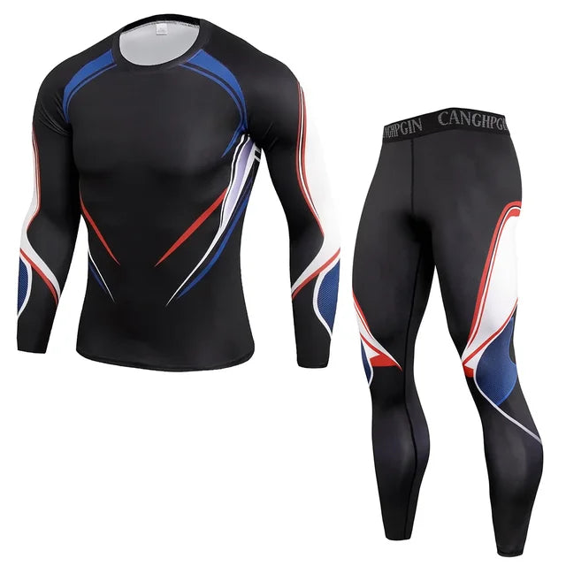 2Pcs Men Running Compression Sportswear Sets Gym Fitness Workout Sports Suit Training Leggings Elastic Tights Jogging Tracksuits