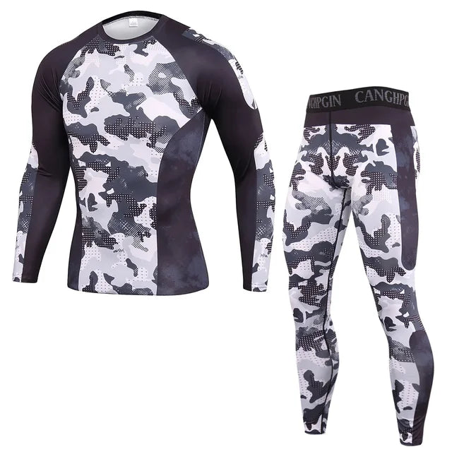 2Pcs Men Running Compression Sportswear Sets Gym Fitness Workout Sports Suit Training Leggings Elastic Tights Jogging Tracksuits