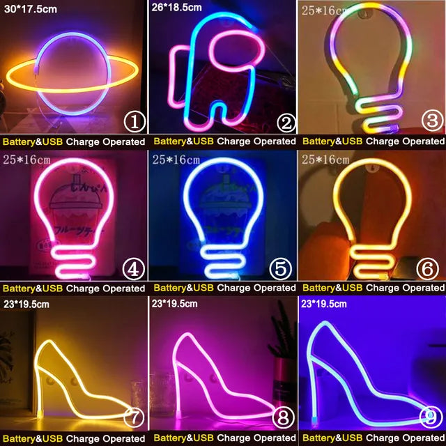 LED Neon Sign Light Holiday Night Lamp Xmas Party Wedding Decoration USB Night Light wholesale Home Gift Heart LED Neon Light