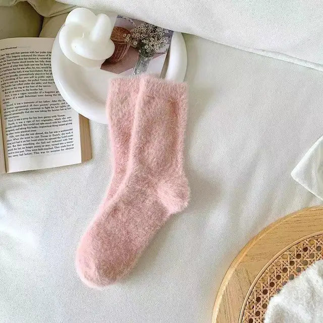 Heart Mink Plush Socks For Women Girl Mid-Tube Stockings Warm Coral Velvet Sleep Floor Sock Winter Thermal Slipper Harajuku Sox