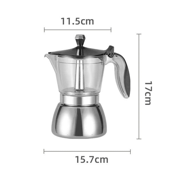 Moka Induction Stovetop Espresso Maker Transparent-top & Stainless Steel Moka Pot for Induction & Electric Stoves