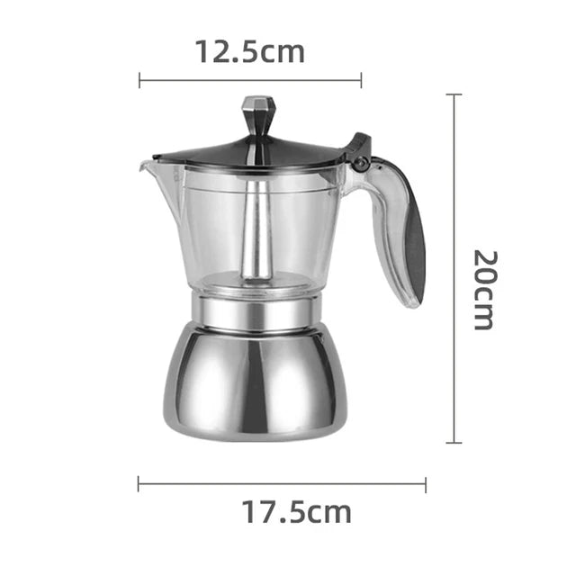 Moka Induction Stovetop Espresso Maker Transparent-top & Stainless Steel Moka Pot for Induction & Electric Stoves