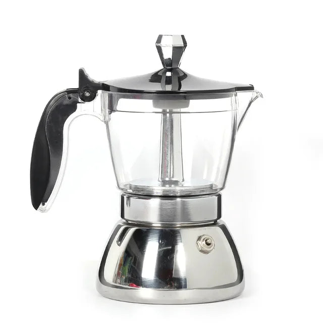 4/6 Cups Mocha Induction Stovetop Espresso Maker Transparent Espresso Moka Pot Machine Apply for Induction Cooker Gas Heating