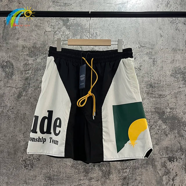 Summer RHUDE Shorts Men Women Casual Best Quality Quick Drying Beach Simple Moonlight Sunset Breeches Inside Mesh Drawstring