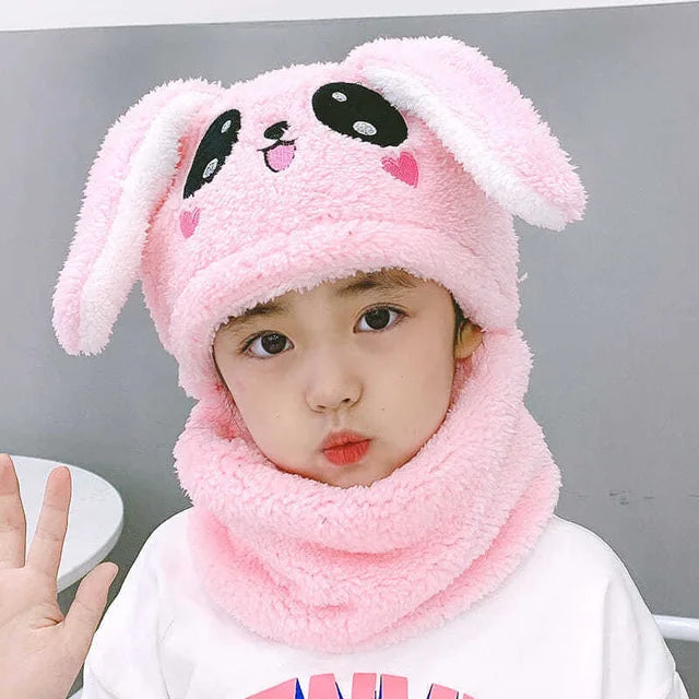 Cartoon Hat for Girls Boys Scarf Thicken Cap Winter Hat for Kids Newborn Baby Stuff Children Hat Plus Fleece Kids Caps 1-18Years