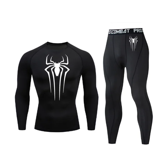 Men's Spider Print Compression Sportswear Legging Tights T-Shirt Men's Clothes Brand Thermal Underwear Men's Running Clothes