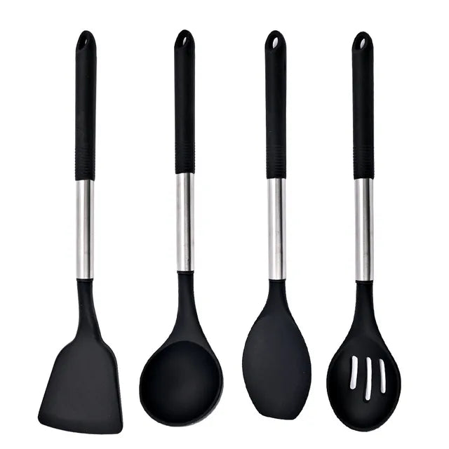 Silicone Kitchenware Non-stick Cooking Utensils Set Cookware Spatula Egg Beaters Shovel Stainless Steel Handle Kitchen Tool Set