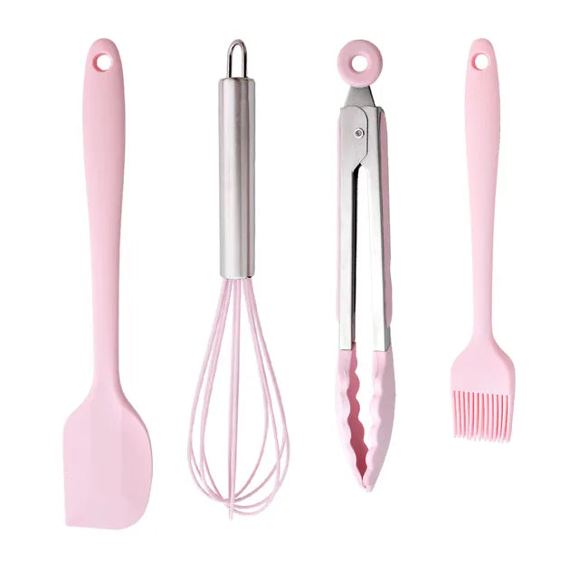 Food Grade Pink Silicone Kitchenware Cooking Spatula Soup Spoon Brush Scraper Non-stick Pan Storage Bucket Kitchen Cookware