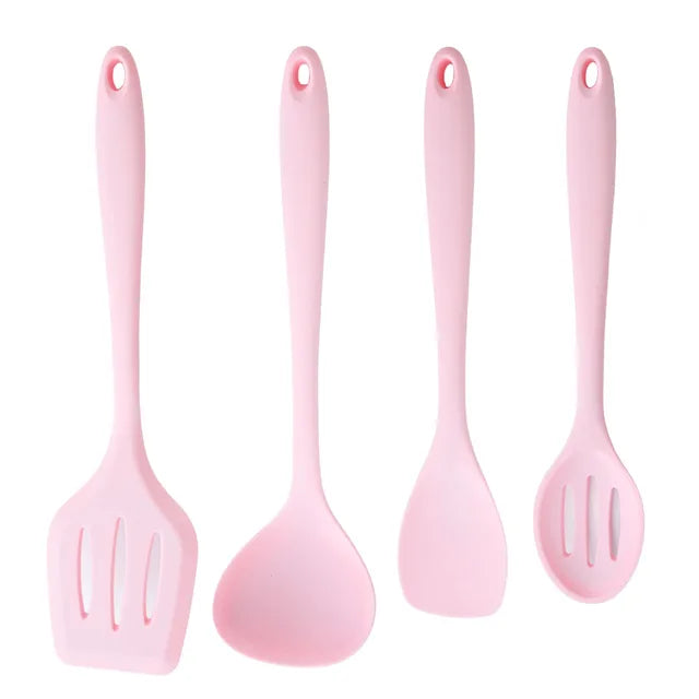 Food Grade Pink Silicone Kitchenware Cooking Spatula Soup Spoon Brush Scraper Non-stick Pan Storage Bucket Kitchen Cookware