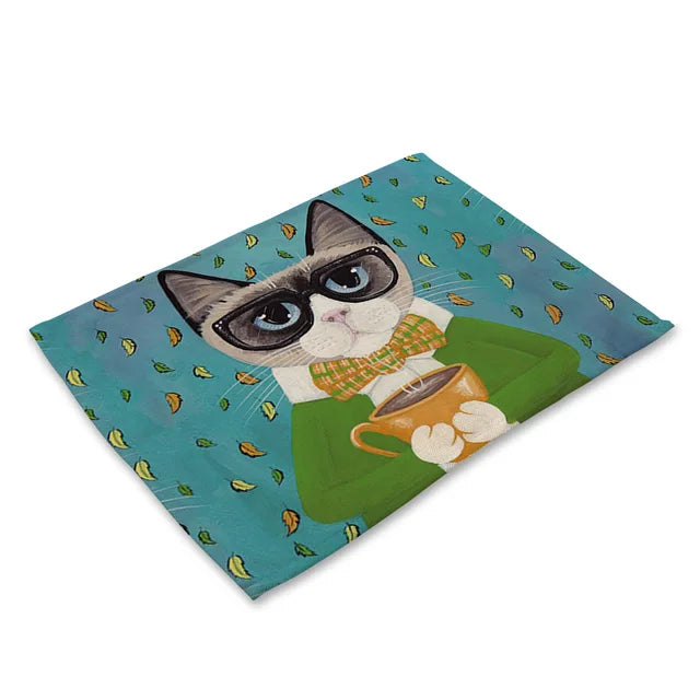 42x32cm placemat for dining table Cute Cat Cartoon Animal mat Coaster Creative Printed Heat-resistant Kitchen Dining Accessories