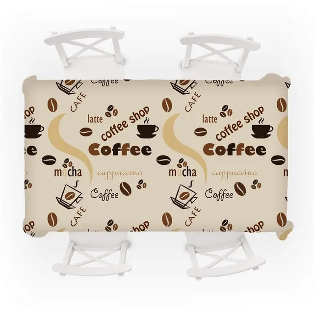 Retro Coffee Pattern Tablecloth Waterproof Dining Table Wedding Party Rectangular Tablecloth Home Textile Kitchen Decoration