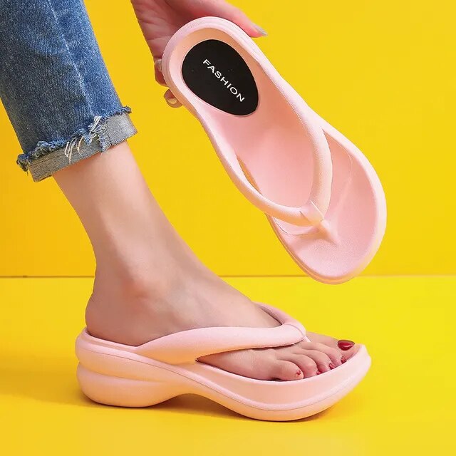 Thick Sole Wedges Flip Flops For Women 2023 Summer Clip Platform Sandals Woman Non-slip Beach Slippers Girls Outdoor Slides