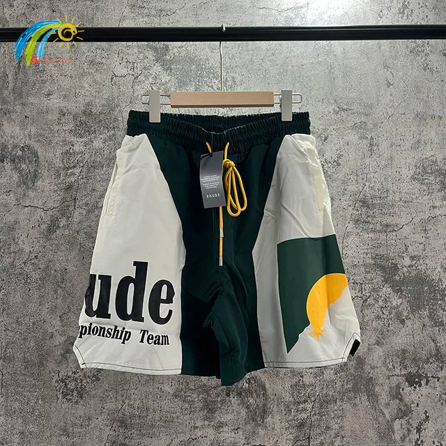 Summer RHUDE Shorts Men Women Casual Best Quality Quick Drying Beach Simple Moonlight Sunset Breeches Inside Mesh Drawstring