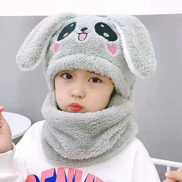 Cartoon Hat for Girls Boys Scarf Thicken Cap Winter Hat for Kids Newborn Baby Stuff Children Hat Plus Fleece Kids Caps 1-18Years