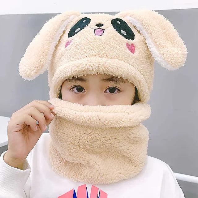 Cartoon Hat for Girls Boys Scarf Thicken Cap Winter Hat for Kids Newborn Baby Stuff Children Hat Plus Fleece Kids Caps 1-18Years