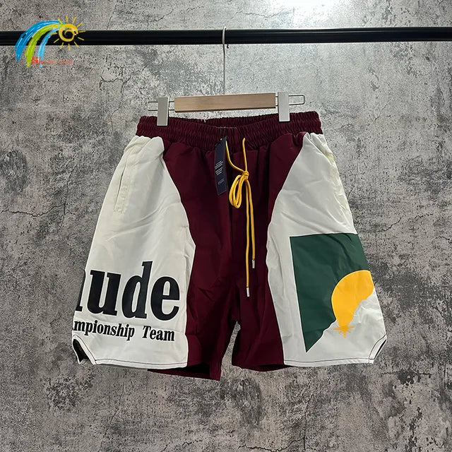 Summer RHUDE Shorts Men Women Casual Best Quality Quick Drying Beach Simple Moonlight Sunset Breeches Inside Mesh Drawstring