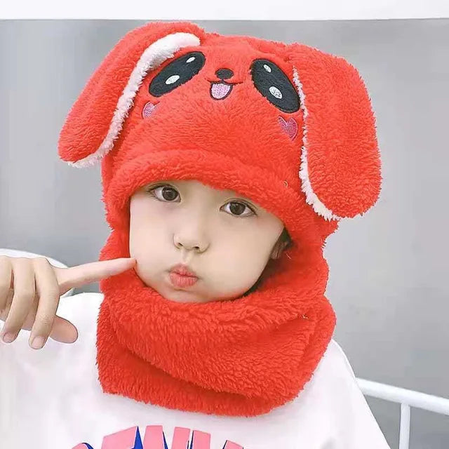 Cartoon Hat for Girls Boys Scarf Thicken Cap Winter Hat for Kids Newborn Baby Stuff Children Hat Plus Fleece Kids Caps 1-18Years