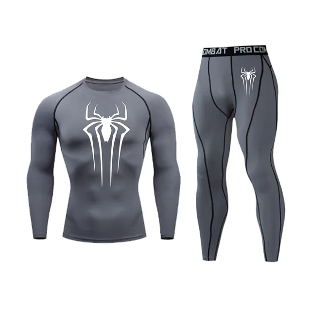 Men's Spider Print Compression Sportswear Legging Tights T-Shirt Men's Clothes Brand Thermal Underwear Men's Running Clothes