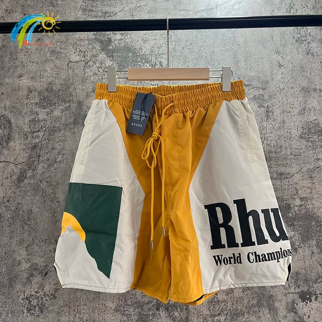 Summer RHUDE Shorts Men Women Casual Best Quality Quick Drying Beach Simple Moonlight Sunset Breeches Inside Mesh Drawstring