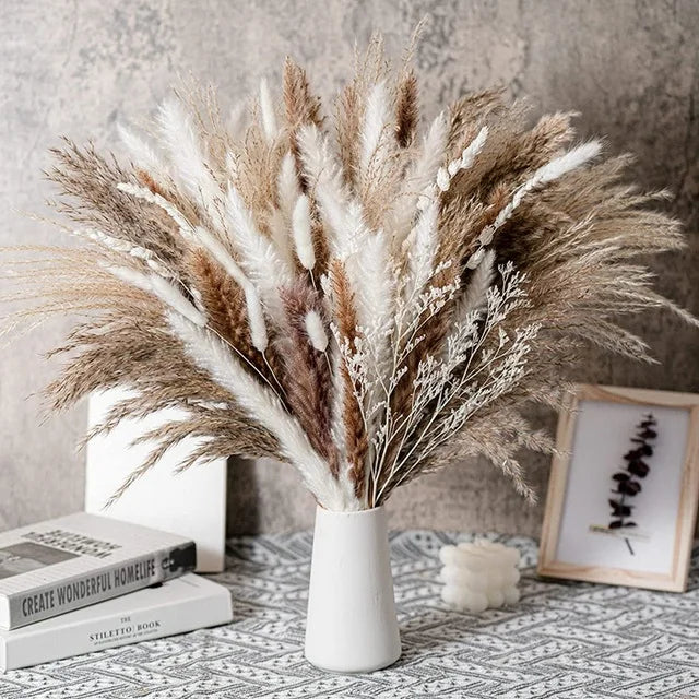 Natural Dried Flowers Pampas Phragmites Rabbit Tail Grass Bouquet for Boho Nordic Home Decor Wheat Ears Wedding Decoration