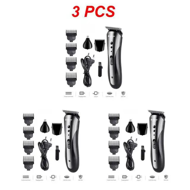 1~7PCS All 3 in1 Rechargeable Hair Clipper for Men Waterproof Wireless Electric Shaver Beard Nose Ear Shaver Hair Trimme