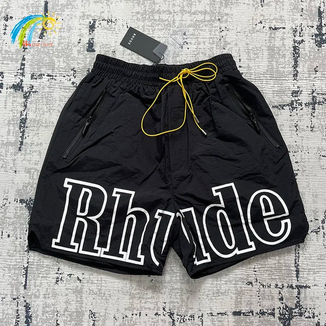 Summer RHUDE Shorts Men Women Casual Best Quality Quick Drying Beach Simple Moonlight Sunset Breeches Inside Mesh Drawstring