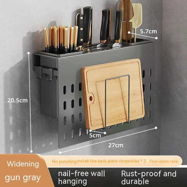 Kitchen Organizer Shelf Wall-mounted Spice Storage Rack Kitchen Knife Holder Wall Seasoning Chopstick Spoon Shovel Storage Sheif