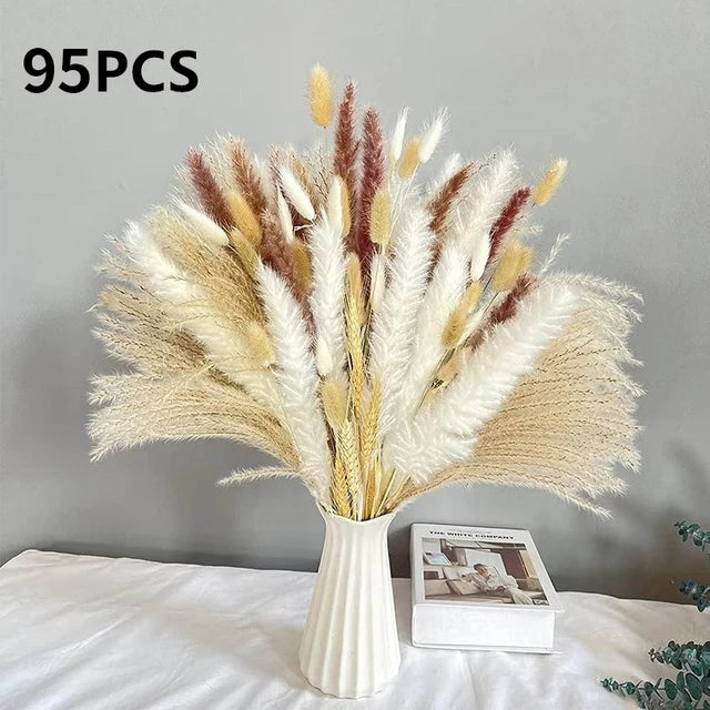 Natural Dried Flowers Pampas Phragmites Rabbit Tail Grass Bouquet for Boho Nordic Home Decor Wheat Ears Wedding Decoration