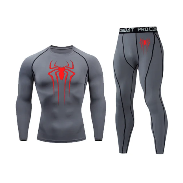 Men's Spider Print Compression Sportswear Legging Tights T-Shirt Men's Clothes Brand Thermal Underwear Men's Running Clothes