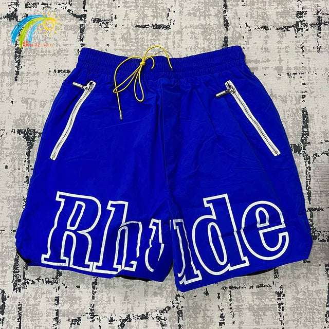 Summer RHUDE Shorts Men Women Casual Best Quality Quick Drying Beach Simple Moonlight Sunset Breeches Inside Mesh Drawstring