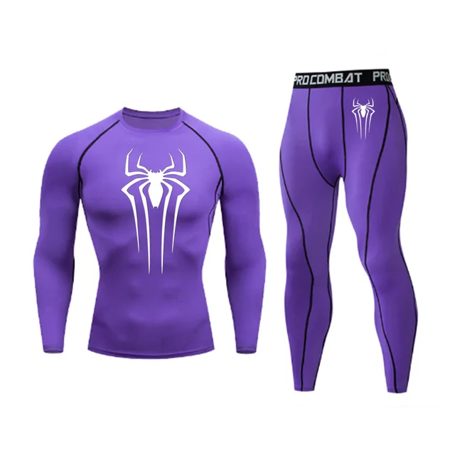 Men's Spider Print Compression Sportswear Legging Tights T-Shirt Men's Clothes Brand Thermal Underwear Men's Running Clothes