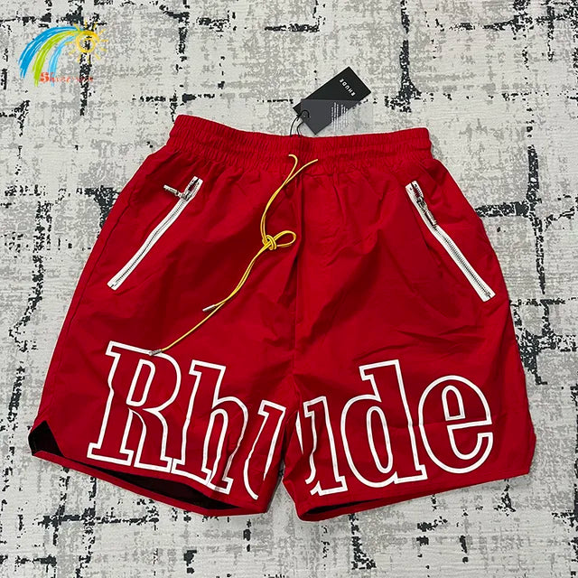 Summer RHUDE Shorts Men Women Casual Best Quality Quick Drying Beach Simple Moonlight Sunset Breeches Inside Mesh Drawstring