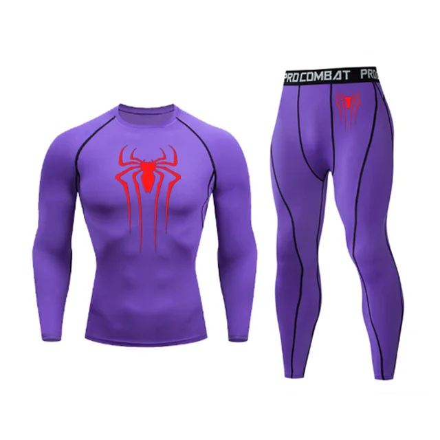 Men's Spider Print Compression Sportswear Legging Tights T-Shirt Men's Clothes Brand Thermal Underwear Men's Running Clothes