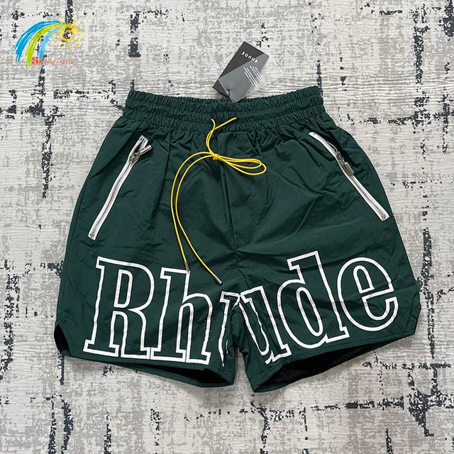 Summer RHUDE Shorts Men Women Casual Best Quality Quick Drying Beach Simple Moonlight Sunset Breeches Inside Mesh Drawstring