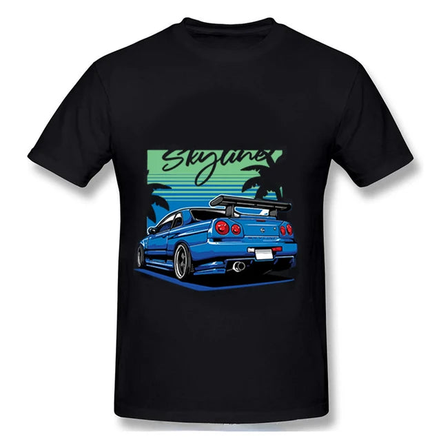 Initial D Nissan Skyline R34 T-shirt Men Japanese Anime Car Tshirt Trend Cool T Shirt Men Women Streetwear O-neck T Shirt