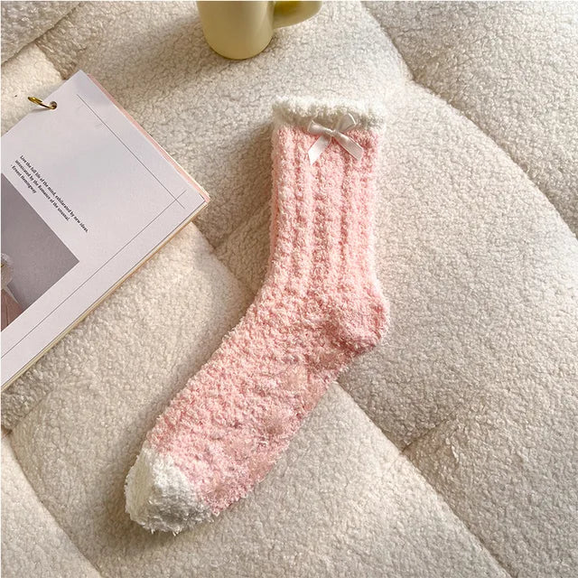 Heart Mink Plush Socks For Women Girl Mid-Tube Stockings Warm Coral Velvet Sleep Floor Sock Winter Thermal Slipper Harajuku Sox