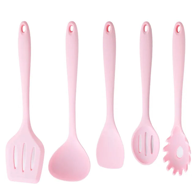 Food Grade Pink Silicone Kitchenware Cooking Spatula Soup Spoon Brush Scraper Non-stick Pan Storage Bucket Kitchen Cookware