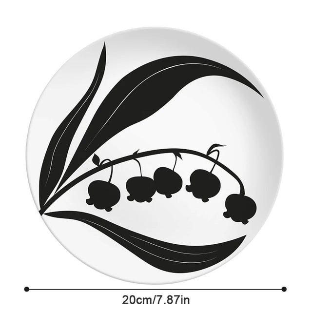 Nordic Dining Plate Printed Round Bamboo Fiber Dishes for Serving Salad Dessert Cake Fruit Food Plate Kitchen Supplies 20CM