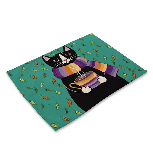 42x32cm placemat for dining table Cute Cat Cartoon Animal mat Coaster Creative Printed Heat-resistant Kitchen Dining Accessories