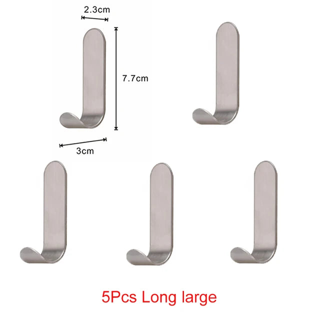 5Pcs Stainless Steel Hooks Self-Adhesive Wall Hook for Kitchen Bathroom Towel Hanger Clothes Coat Hooks Kitchenware Storage Hook