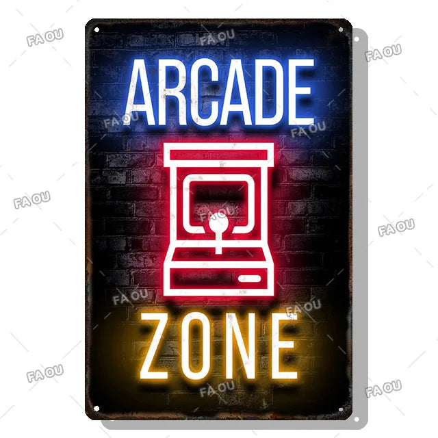 Gamepad Vintage Metal Poster Neon Light Glow Lettering Decorative Tin Sign Game Room Wall Art Plaque Modern Home Decor Aesthetic