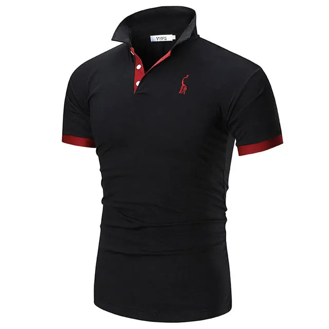 Men's Short Sleeve T-shirt Polo Shirt Casual Fit Deer Embroidery Top Polo Collar Outdoor T-shirt