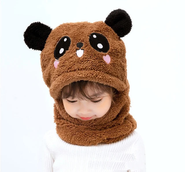 Cartoon Hat for Girls Boys Scarf Thicken Cap Winter Hat for Kids Newborn Baby Stuff Children Hat Plus Fleece Kids Caps 1-18Years