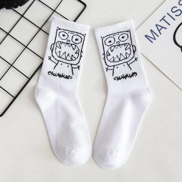 Men Women Socks Cotton Simplicity Anime Devil Grimace Harajuku Black White Graffiti Fashion Long Funny Hip Hop Sox Unisex medias